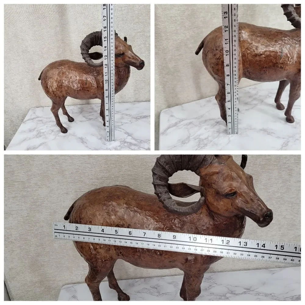 Vintage Tooled Leather Ram Sculpture Folk Art Perfect for your Cabin Lodge Ranch